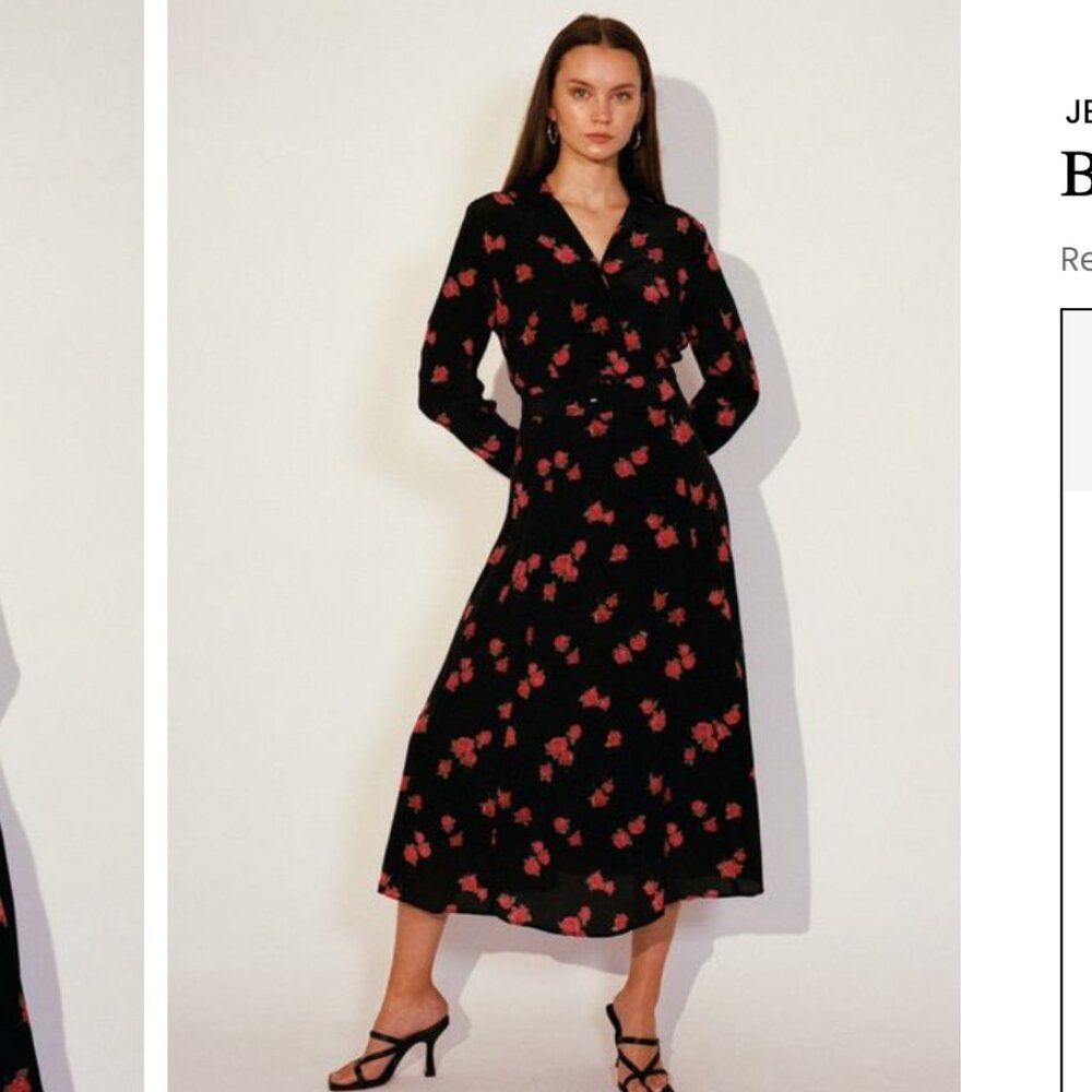 JENESEQUA Bastia Roses Floral Black red Dress Mulberry Silk collared shirt dress - Picture 15 of 16